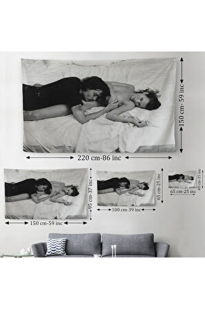 Johnny Depp ve Kate Moss Duvar Örtüsü-Halısı, Siyah Beyaz-6525