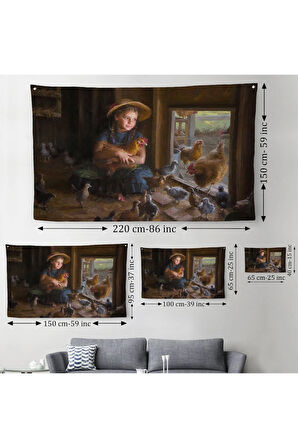 Kümesçi Küçük Kız Çocuğu Dekoratif Duvar Örtüsü-Halısı-6527