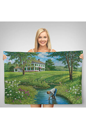 Akarsuda Oynayan Cocuk Duvar Örtüsü-Halısı-6533