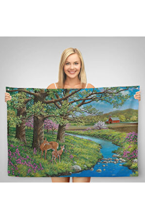 Akarsu Kenarındakı Ceylan ve Yavrusu Duvar Örtüsü-Halısı-6535