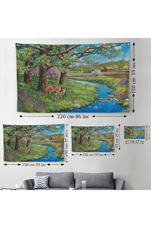 Akarsu Kenarındakı Ceylan ve Yavrusu Duvar Örtüsü-Halısı-6535