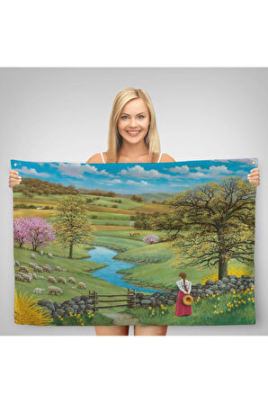 Akarsu Kenarındakı Rus Köylü Kızı Dekoratif Duvar Örtüsü-Halısı-6536
