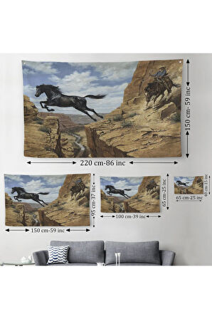 Atı Yakalamaya Çalışan Kavboy Duvar Örtüsü-Halısı-6537