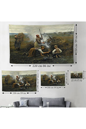 Ateş Yakmaya Çalışan Ukraynalı Köylüler Duvar Örtüsü-Halısı-6538