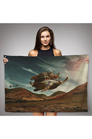 Geyik Boynuzlu Kaplunbağa Sürreal Duvar Örtüsü-Halısı-6560