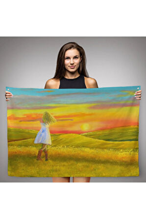 Elbiseli Kız Ve Yaz Manzarası Duvar Örtüsü-Halısı-6569
