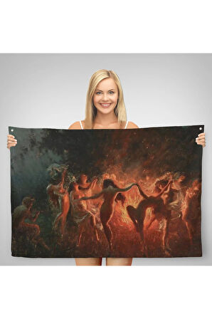 Şabat Ayinin de Ateş Etrafında Dans Eden Kadınlar Duvar Örtüsü-Halısı - Fire Dance-6589