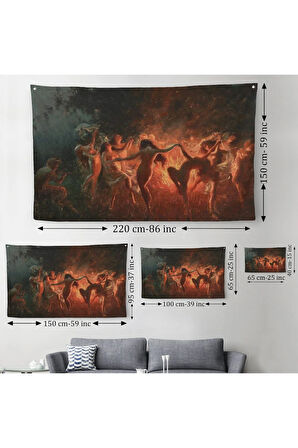 Şabat Ayinin de Ateş Etrafında Dans Eden Kadınlar Duvar Örtüsü-Halısı - Fire Dance-6589