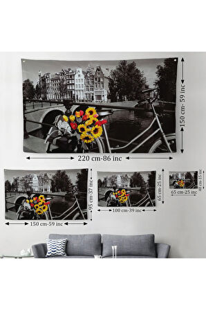 Amsterdam Kanallarındaki Bisiklet ve Laleler Duvar Örtüsü-Halısı-6594