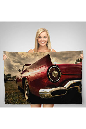 Kırmızı Klasik Araba Duvar Örtüsü-Halısı-6597