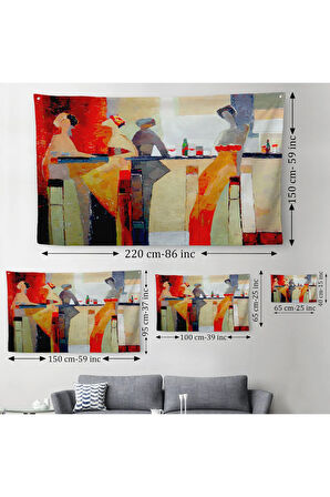 Pubdaki Kadınlar Duvar Örtüsü-Halısı - Women in the Pub -6604