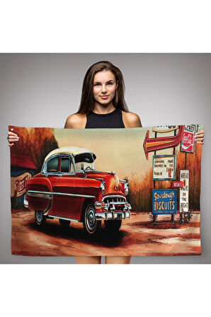 Kırmızı Klasik Araba Duvar Örtüsü-Halısı-6608