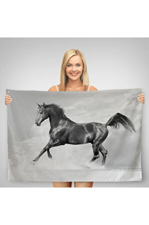 Siyah At Duvar Örtüsü-Halısı-6623