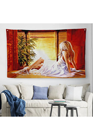Pencere Önündeki Kadın Duvar Örtüsü-Halısı-6633