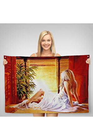 Pencere Önündeki Kadın Duvar Örtüsü-Halısı-6633