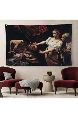 Jean Caravaggio Judith Holofernes'in Başını Keserken Duvar Örtüsü-Halısı-6646