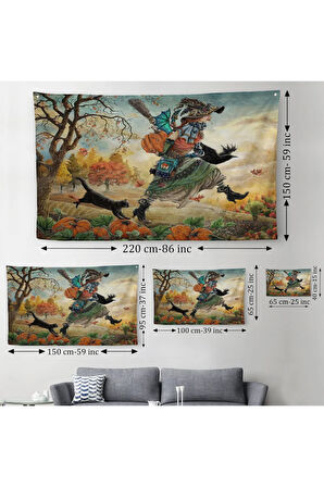 Cadı ve Kedisi Cadılar Bayramı Helloven Duvar Örtüsü-Halısı -6648