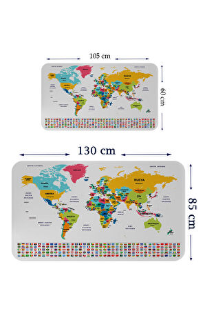 Harita Sepeti Türkçe Ülke Bayrak lı Eğitici Başkent Detaylı Atlası Dünya Haritası Duvar Sticker 3834