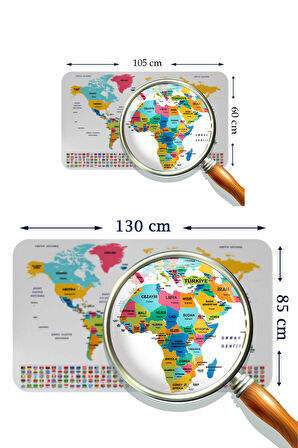 Harita Sepeti Türkçe Ülke Bayrak lı Eğitici Başkent Detaylı Atlası Dünya Haritası Duvar Sticker 3834