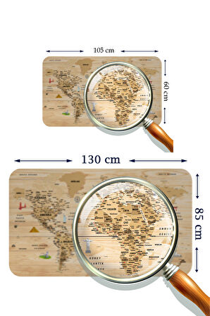 Harita Sepeti Ahşap Görünümlü Türkçe Eğitici Detaylı Atlası Dekoratif Dünya Haritası Duvar Sticker  3843