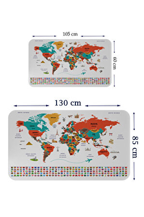 Harita Sepeti Türkçe Ülke Bayrak lı Eğitici Başkent Detaylı Atlası Dünya Haritası Duvar Sticker 3858