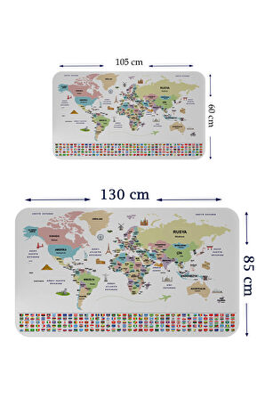 Harita Sepeti Türkçe Ülke Bayrak lı Eğitici Başkent Detaylı Atlası Dünya Haritası Duvar Sticker 3859
