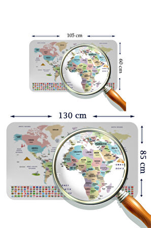 Harita Sepeti Türkçe Ülke Bayrak lı Eğitici Başkent Detaylı Atlası Dünya Haritası Duvar Sticker 3859