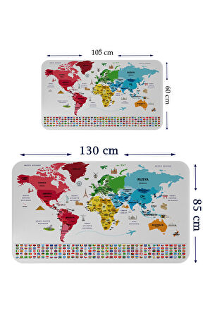 Harita Sepeti Türkçe Ülke Bayrak lı Eğitici Başkent Detaylı Atlası Dünya Haritası Duvar Sticker 3861