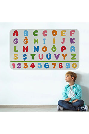 Eğitici Renkli Türkçe Alfabe ve Sayı Eğitim Stickerı, Çocuk Odası, Anaokulu Duvar Stickerı-3892