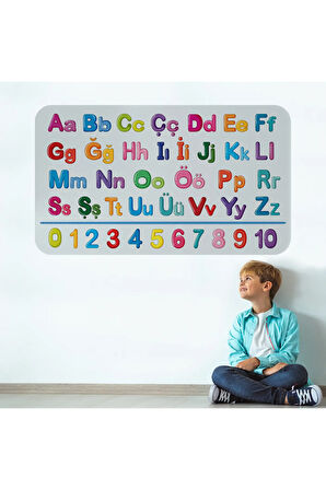 Eğitici Renkli Türkçe Alfabe ve Sayı Eğitim Stickerı, Çocuk Odası, Anaokulu Duvar Stickerı-3895
