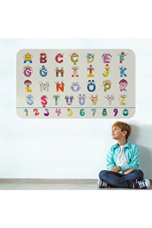 Eğitici Sevimli Türkçe Alfabe ve Sayı Eğitim Stickerı, Çocuk Odası, Anaokulu Duvar Stickerı-3896