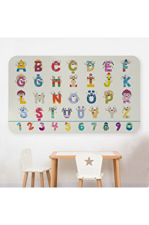 Eğitici Sevimli Türkçe Alfabe ve Sayı Eğitim Stickerı, Çocuk Odası, Anaokulu Duvar Stickerı-3896