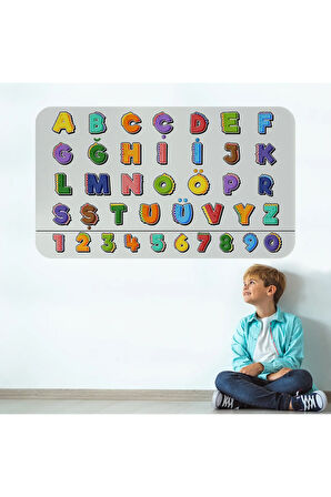 Eğitici Renkli Türkçe Alfabe ve Sayı Eğitim Stickerı, Çocuk Odası, Anaokulu Duvar Stickerı-3898