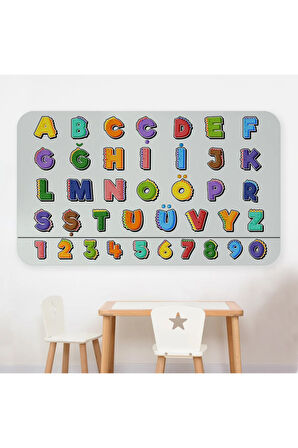 Eğitici Renkli Türkçe Alfabe ve Sayı Eğitim Stickerı, Çocuk Odası, Anaokulu Duvar Stickerı-3898
