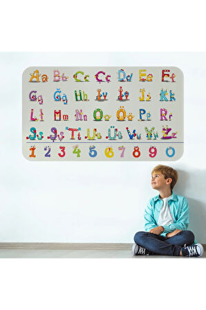 Eğitici Renkli Türkçe Alfabe ve Sayı Eğitim Stickerı, Çocuk Odası, Anaokulu Duvar Stickerı-3899