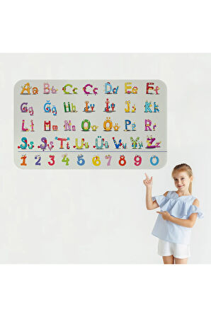 Eğitici Renkli Türkçe Alfabe ve Sayı Eğitim Stickerı, Çocuk Odası, Anaokulu Duvar Stickerı-3899