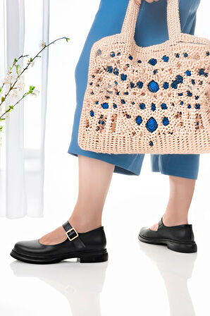 Mary Jane Mokosen Loafer Babet Günlük Rahat Hafif Trend Kemerli Babet Ayakkabı