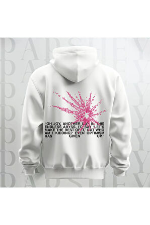 Has Given Up Beyaz Kapüşonlu Sweatshirt Kalın Kumaş