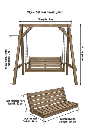 Natural Ağaç Ladin Salıncak Geniş Ölçülü