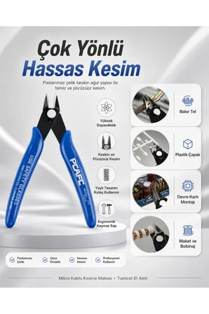 Hassas Elektronikçi Tipi Mini Yan Keski Pensesi PCAFC 170 Yaylı Mikro Kablo Kesme Makası Bakır Tel Plastik Çapak Temizleme Aleti Maket Bobinaj Devre Kartı Montaj Tamirat El Aleti Kırpma Makasları