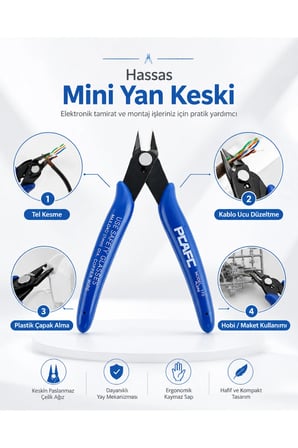 Hassas Elektronikçi Tipi Mini Yan Keski Pensesi PCAFC 170 Yaylı Mikro Kablo Kesme Makası Bakır Tel Plastik Çapak Temizleme Aleti Maket Bobinaj Devre Kartı Montaj Tamirat El Aleti Kırpma Makasları