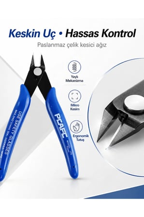 Hassas Elektronikçi Tipi Mini Yan Keski Pensesi PCAFC 170 Yaylı Mikro Kablo Kesme Makası Bakır Tel Plastik Çapak Temizleme Aleti Maket Bobinaj Devre Kartı Montaj Tamirat El Aleti Kırpma Makasları