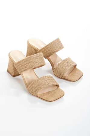 kadın hasır çift bantlı topuklu terlik
