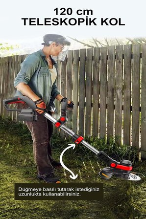 3’lü Şarjlı Bahçe Seti Çim Biçme Makinesi Dal Budama Makası ve Hava Yaprak Üfleyici 3 Bataryalı