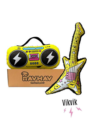 Havhav Köpek Peluş Oyuncak Seti Vikvikli Gitar Ve Peluş Radyo