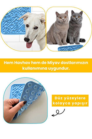 Havhav Açık Mavi Renkli O'yalama Matı Köpek Ve Kedi İçin Yalama Matı Vakumlu Lickmat