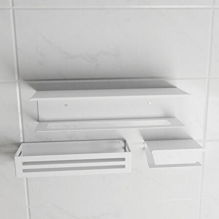 Havluluk Şampuanlık Tuvalet Kağıtlık 3 Lü Set Beyaz