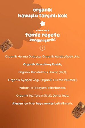 Humm Organic Organik Glutensiz Vegan Havuçlu ve Tarçınlı Kek Atıştırmalık Paketi - 30 G X 3 adet