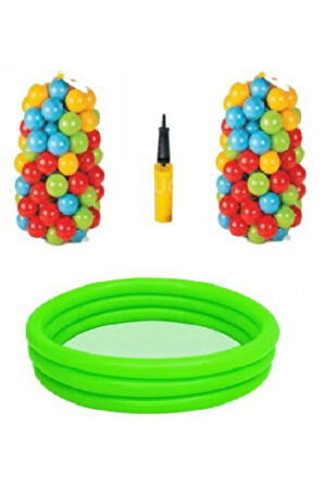 122 cm Havuz 200 Adet Havuz Topu Ve Havuz Şişirme Pompası 3'lü Set