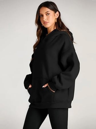 Siyah Kapşonlu Model Oversize Kalıp Regular UNİSEX Sweatshirt